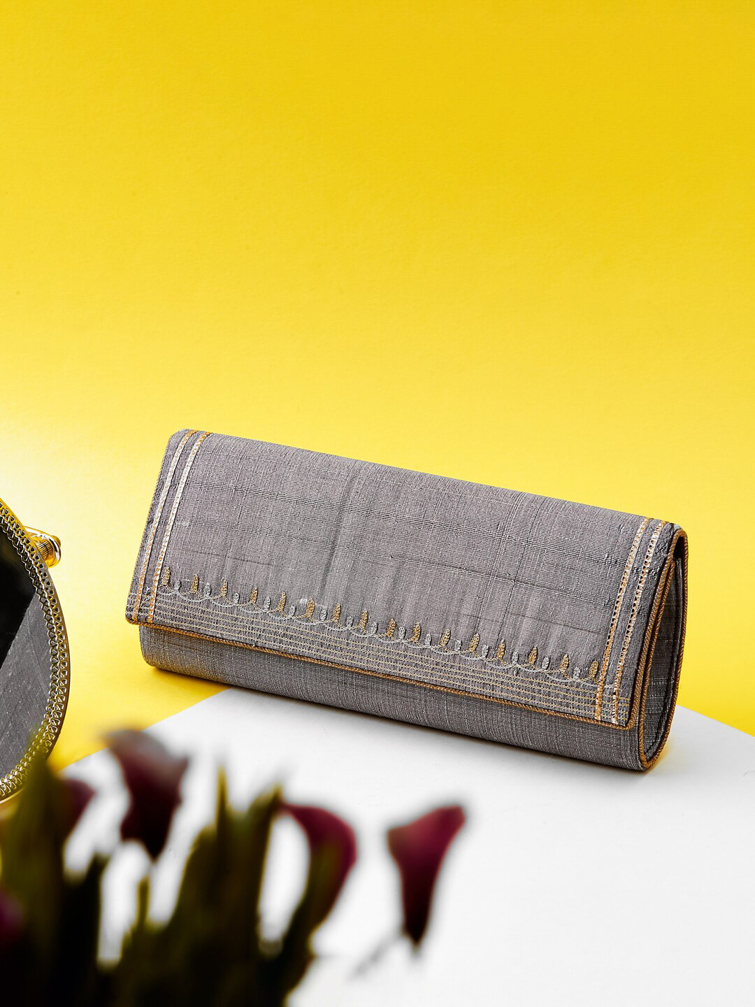 

Fabindia Women Embroidered Purse Clutch, Grey