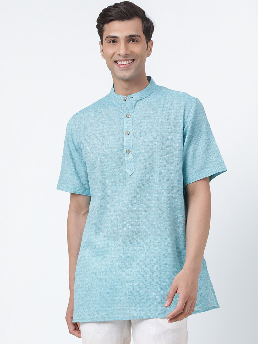 

Fabindia Ethnic Motifs Woven Design Cotton Short Kurta, Blue