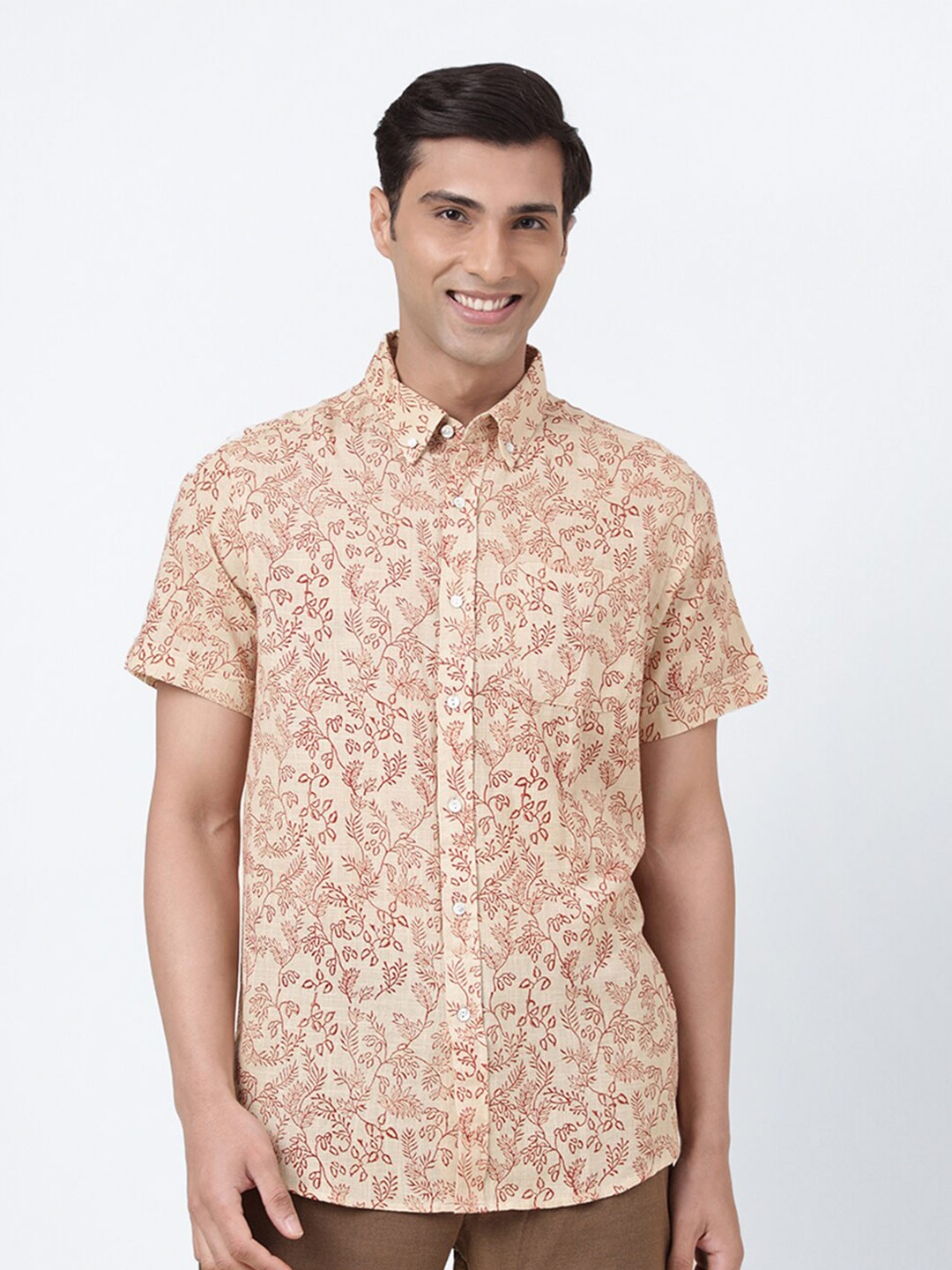 

Fabindia Comfort Floral Printed Cotton Casual Shirt, Rust
