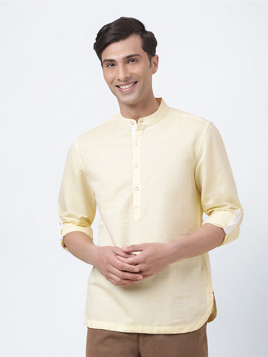 

Fabindia India Slim Fit Mandarin Collar Casual Shirt, Yellow