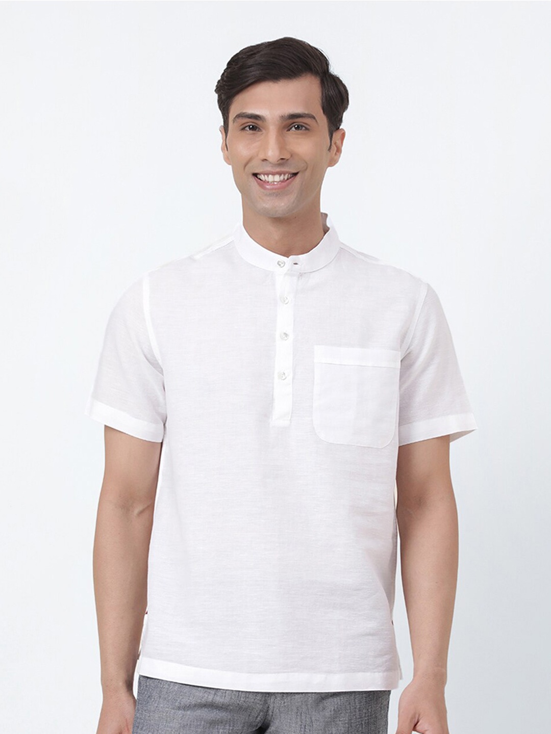 

Fabindia Mandarin Collar Short Sleeves Comfort Cotton Casual Shirt, White