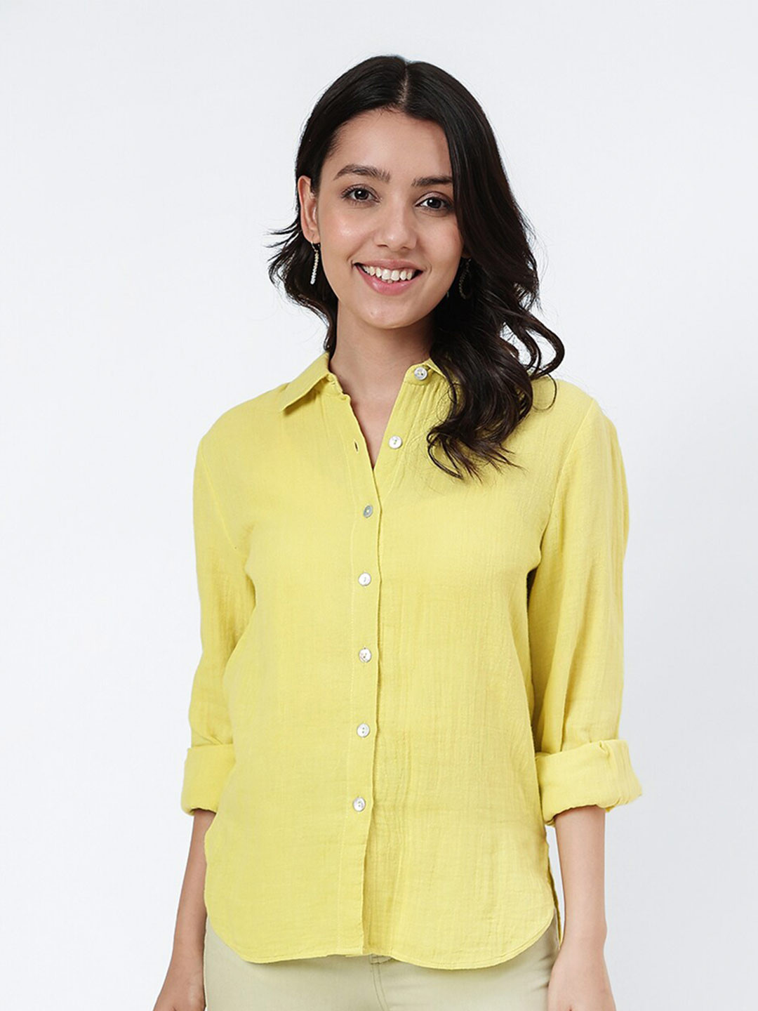 

Fabindia Spread Collar Cotton Casual Shirt, Yellow