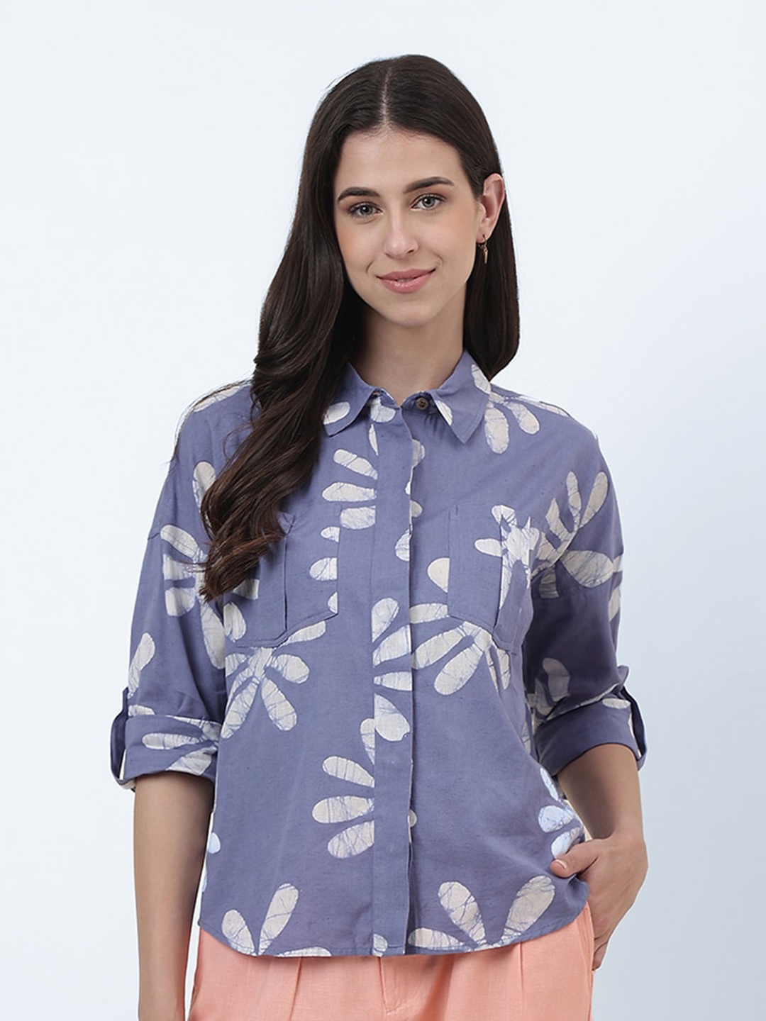 

Fabindia Women Floral Printed Spread Collar Long Sleeves Casual Shirt, Purple