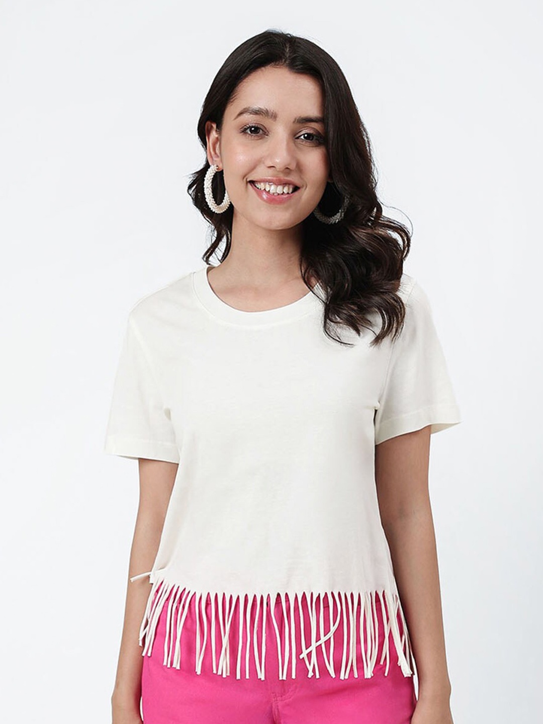 

Fabindia Fringed Hem Cotton Top, White