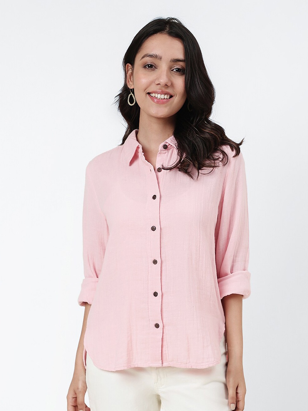 

Fabindia Women Spread Collar Long Sleeves Casual Shirt, Pink