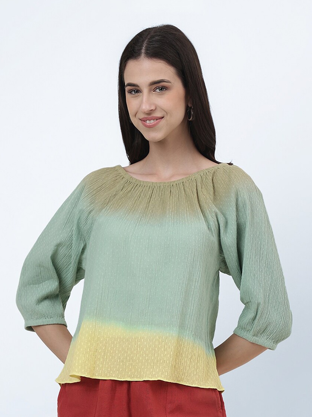 

Fabindia Tie And Dye Round Neck Cotton Top, Green