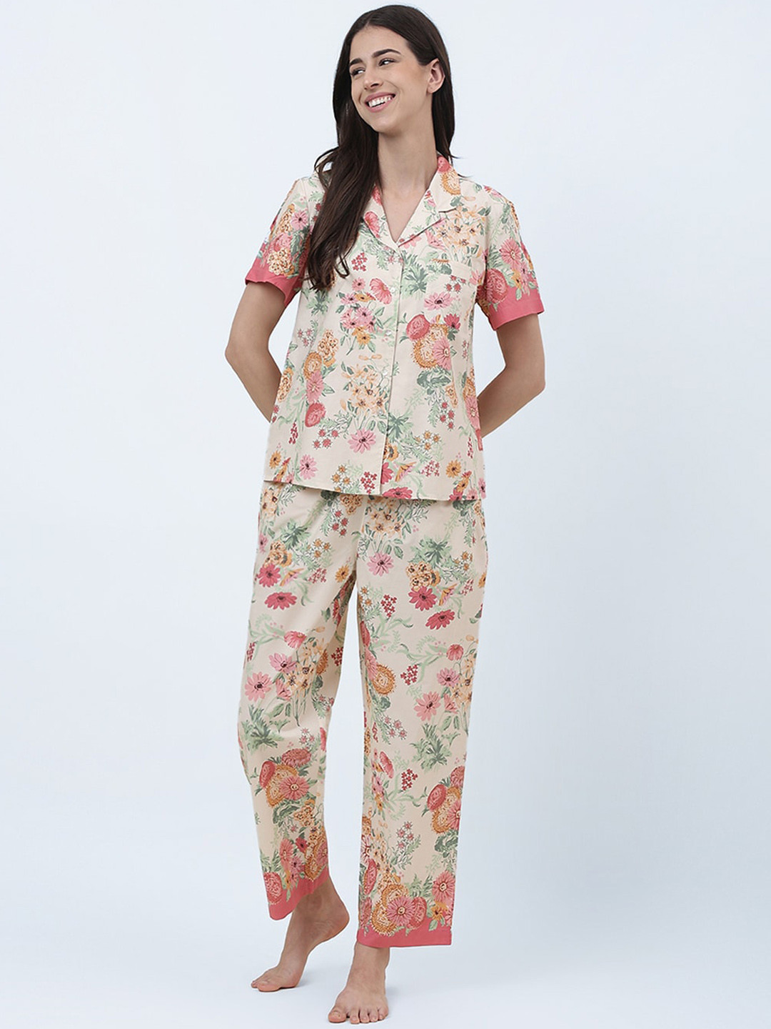 

Fabindia Floral Printed Pure Cotton Night Suit, Pink