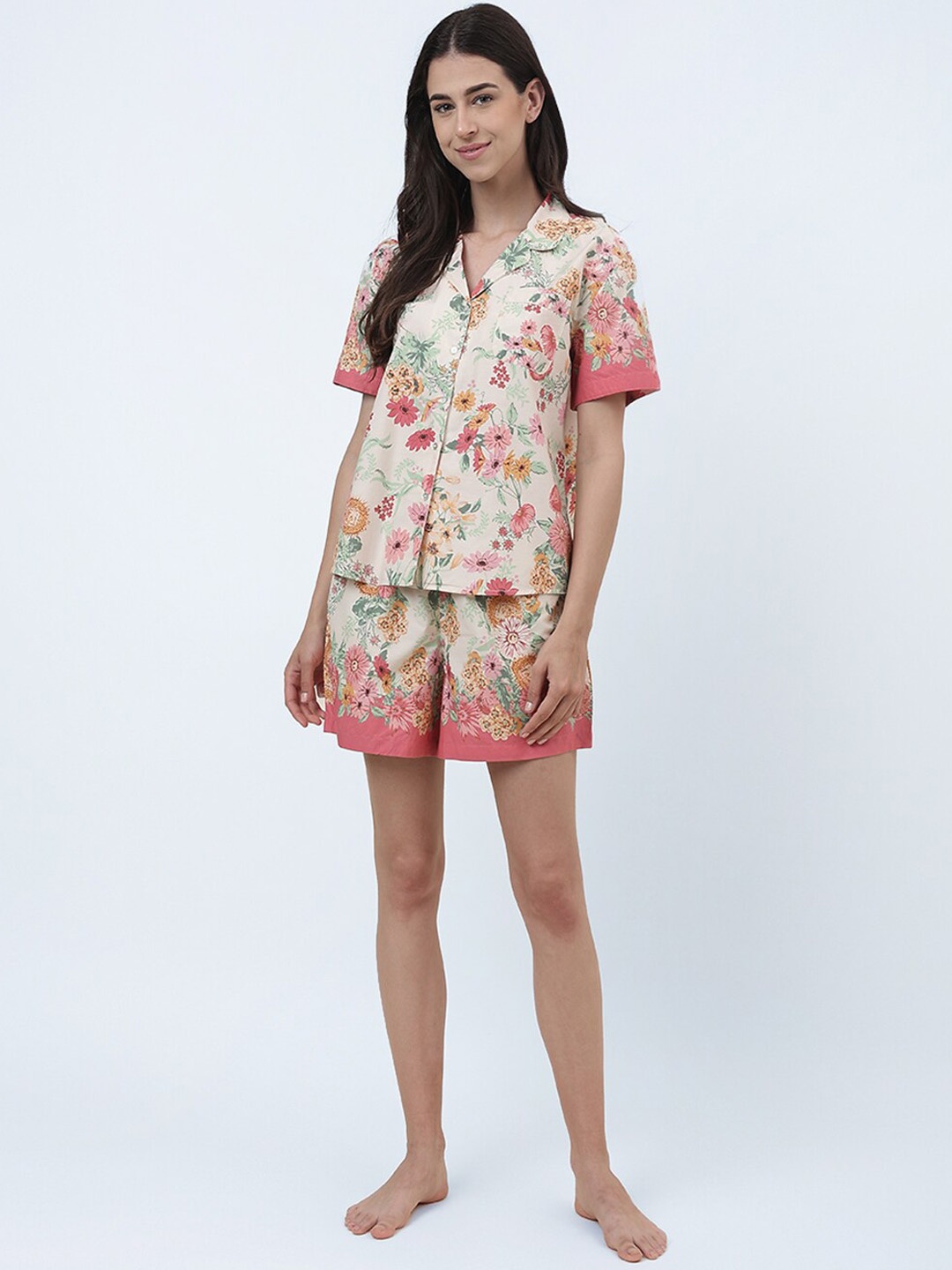 

Fabindia Floral Printed Pure Cotton Night Suit, Pink