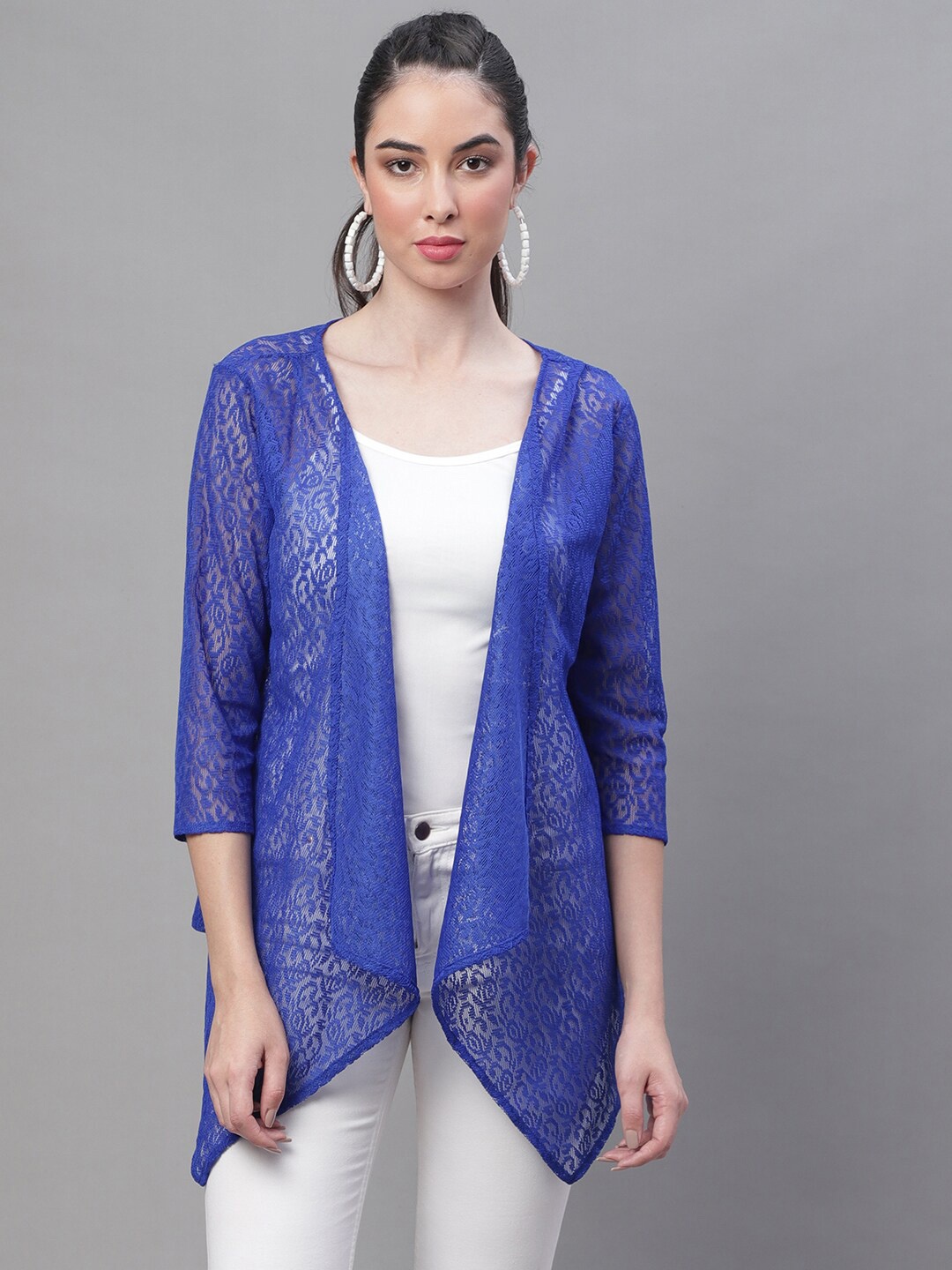 

Rute Lace Open Front Stylish Cotton Shrug, Blue