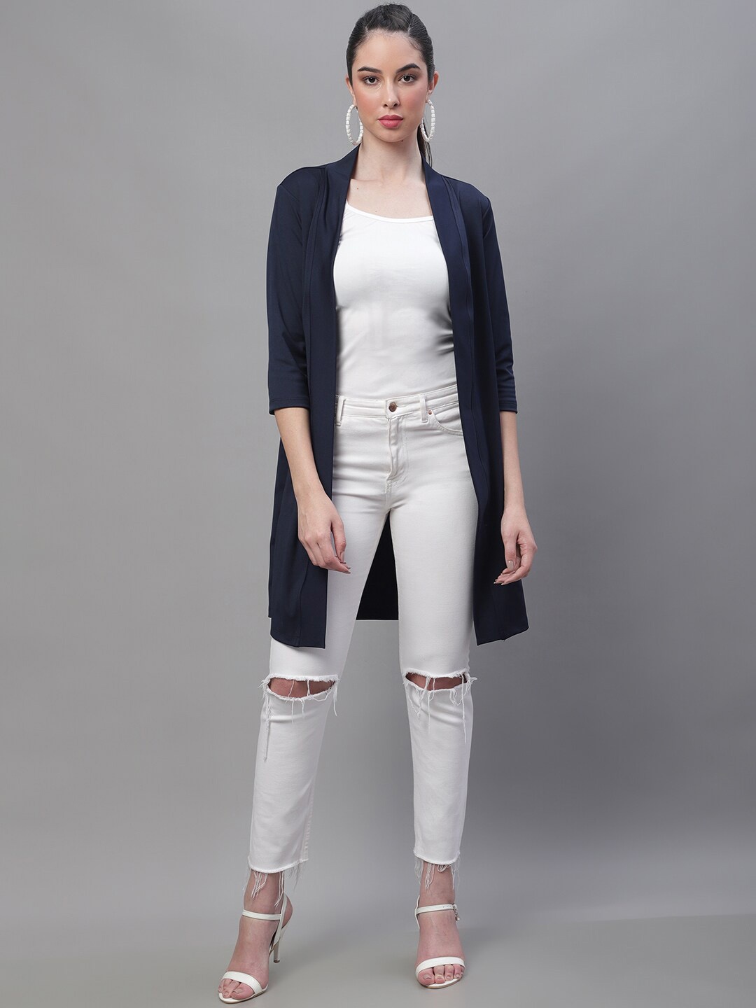 

Rute Women Open Front Longline Cotton Shrug, Blue