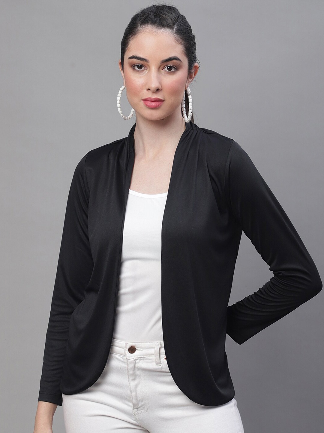 

Rute Open Front Stylish Cotton Shrug, Black