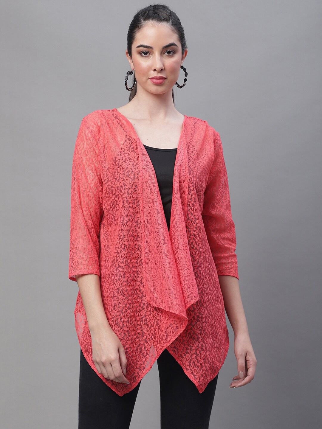 

Rute Women Lace Open Front Cotton Shrug, Red
