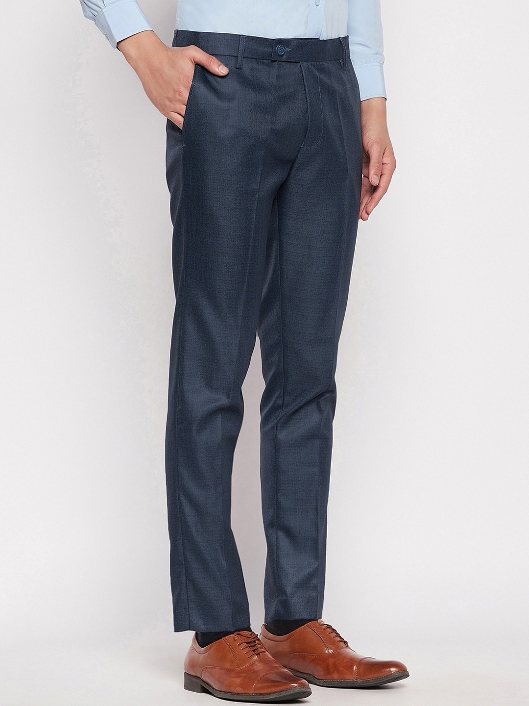 

VEI SASTRE Men Smart Slim Fit Formal Trousers, Blue