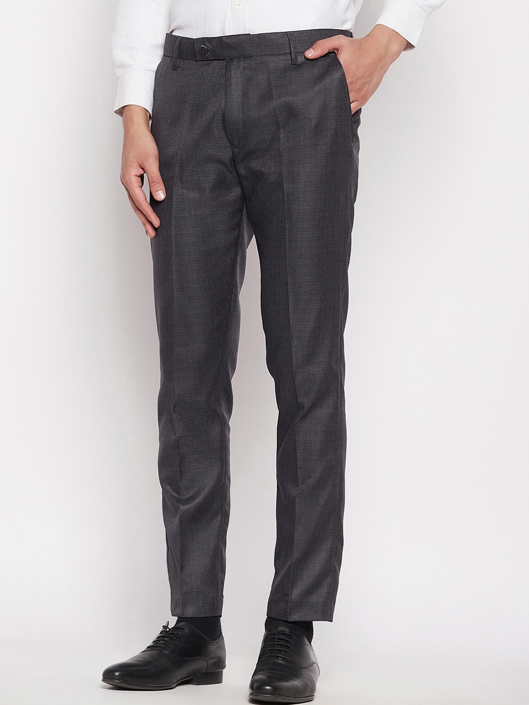 

VEI SASTRE Men Smart Slim Fit Mid-Rise Formal Trouser, Grey