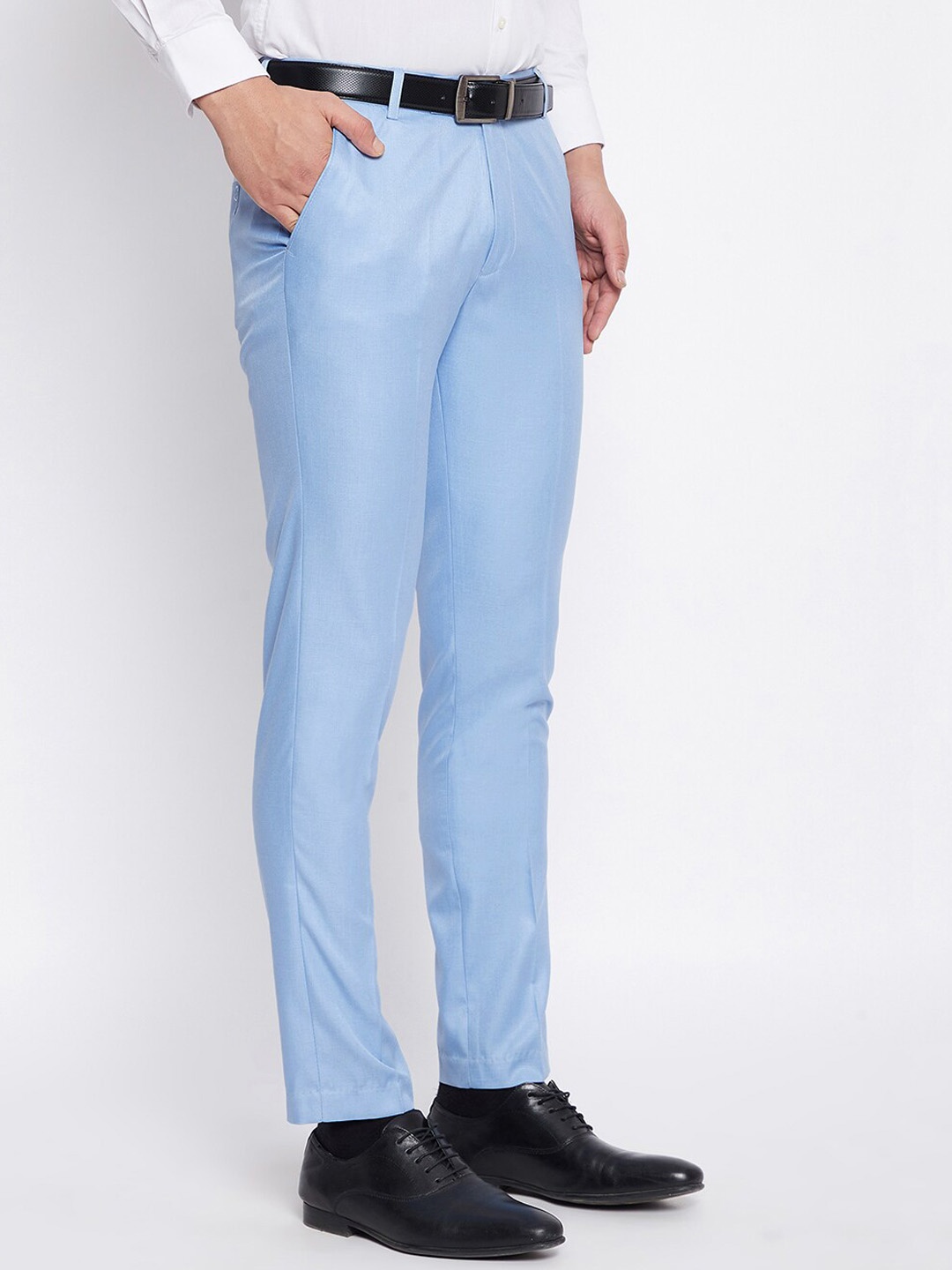 

VEI SASTRE Men Smart Slim Fit Formal Trousers, Blue