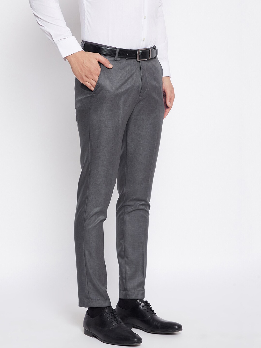 

VEI SASTRE Men Smart Slim Fit Formal Trousers, Charcoal