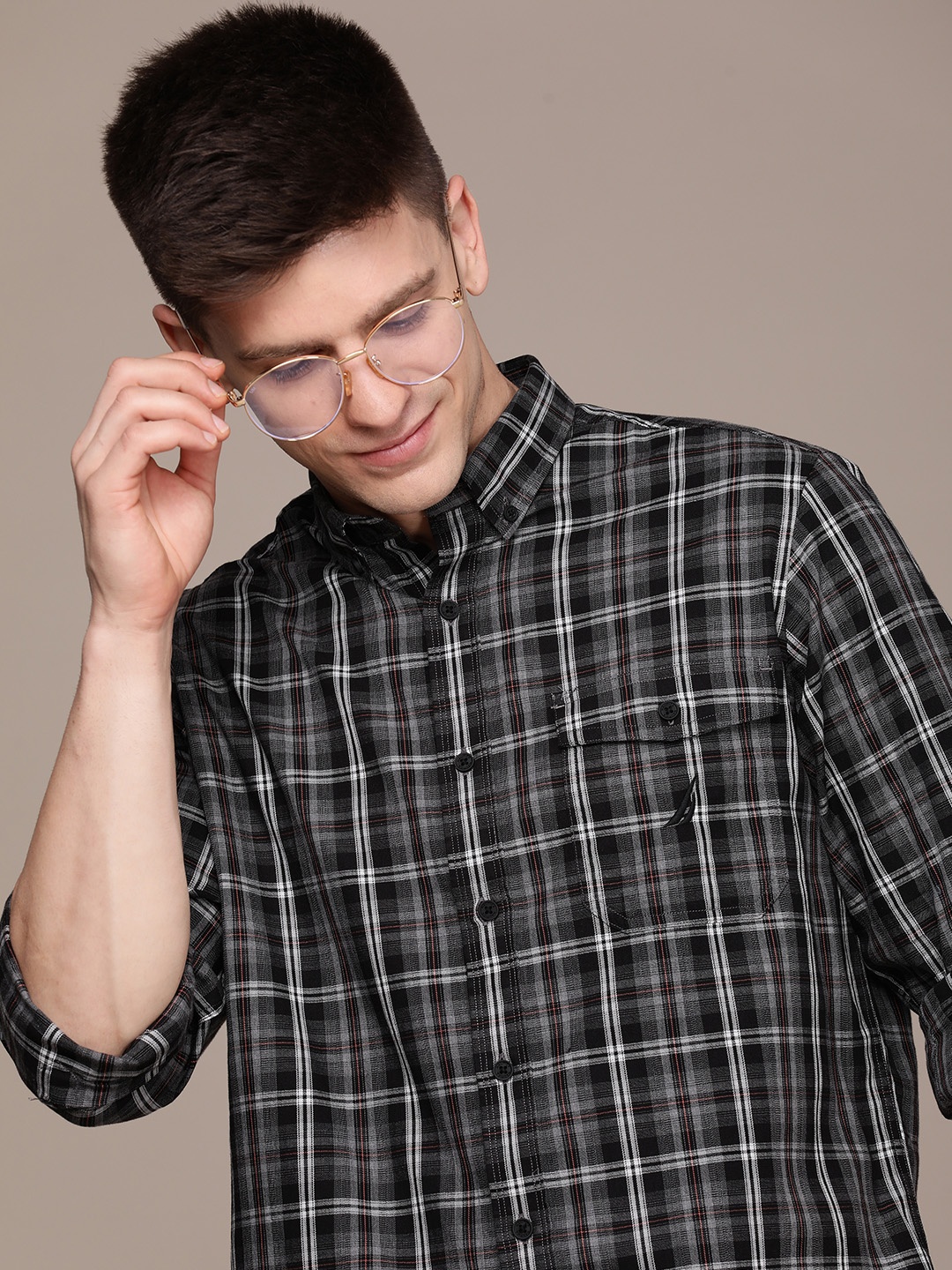 

Nautica Pure Cotton Classic Checked Casual Shirt, Black