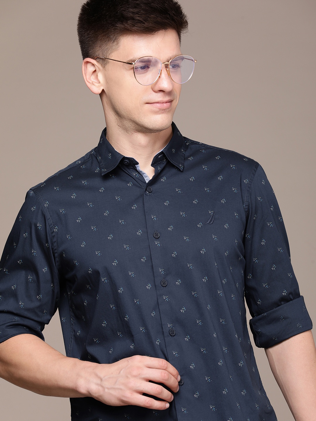 

Nautica Men Classic Floral Pure Cotton Printed Casual Shirt, Navy blue