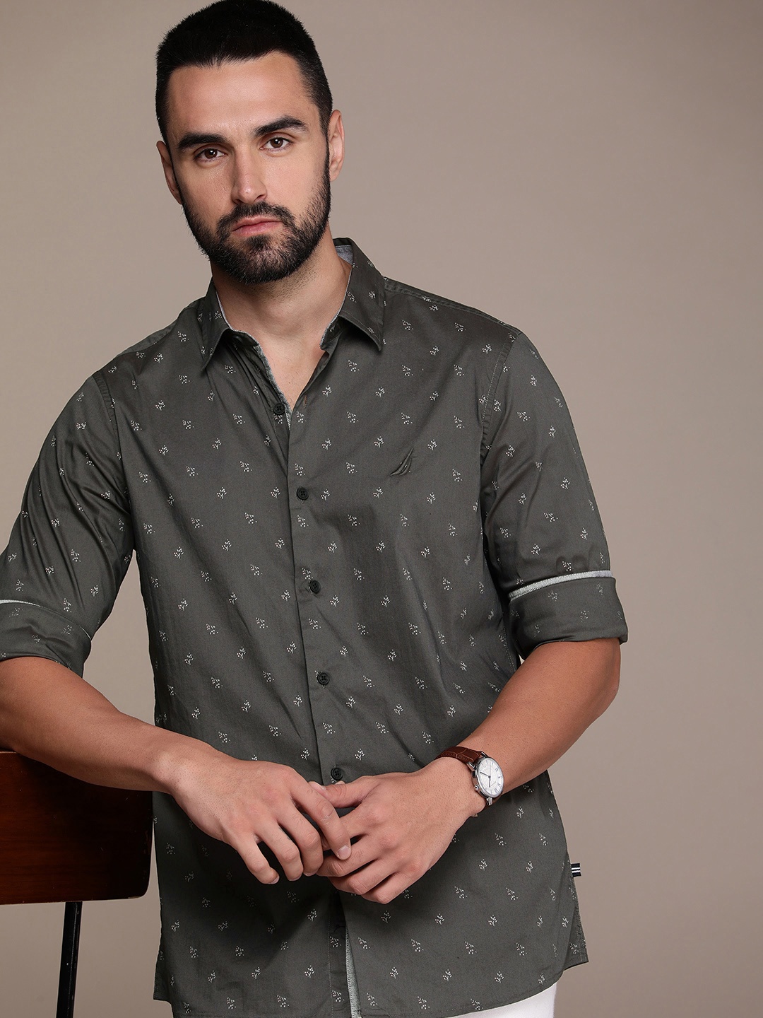 

Nautica Floral Printed Long Sleeves Casual Shirt, Grey
