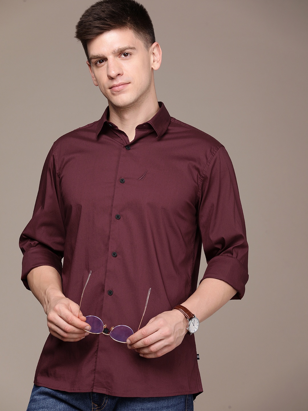 

Nautica Men Slim Fit Pure Cotton Casual Shirt, Maroon