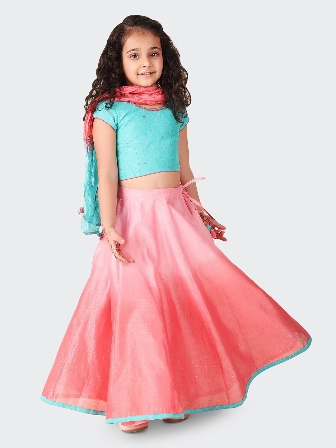 

Fabindia Girls Cotton Silk Ready to Wear Lehenga & Blouse With Dupatta, Blue