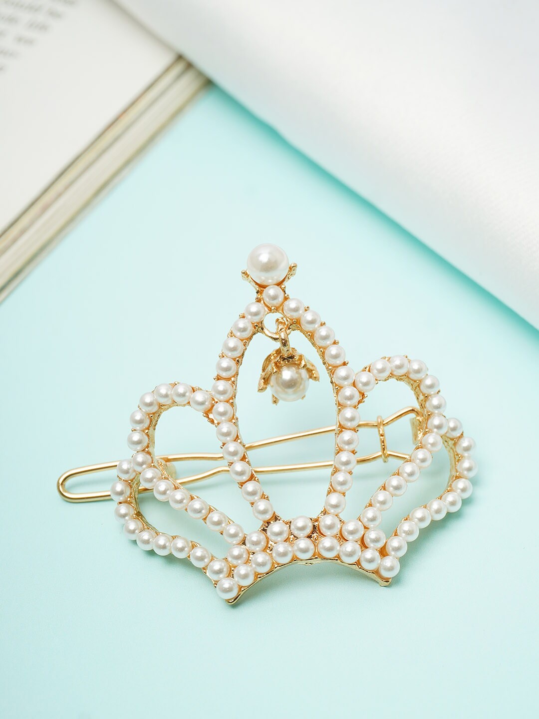 

Ferosh Women Beaded Crown Hair Clip, Gold