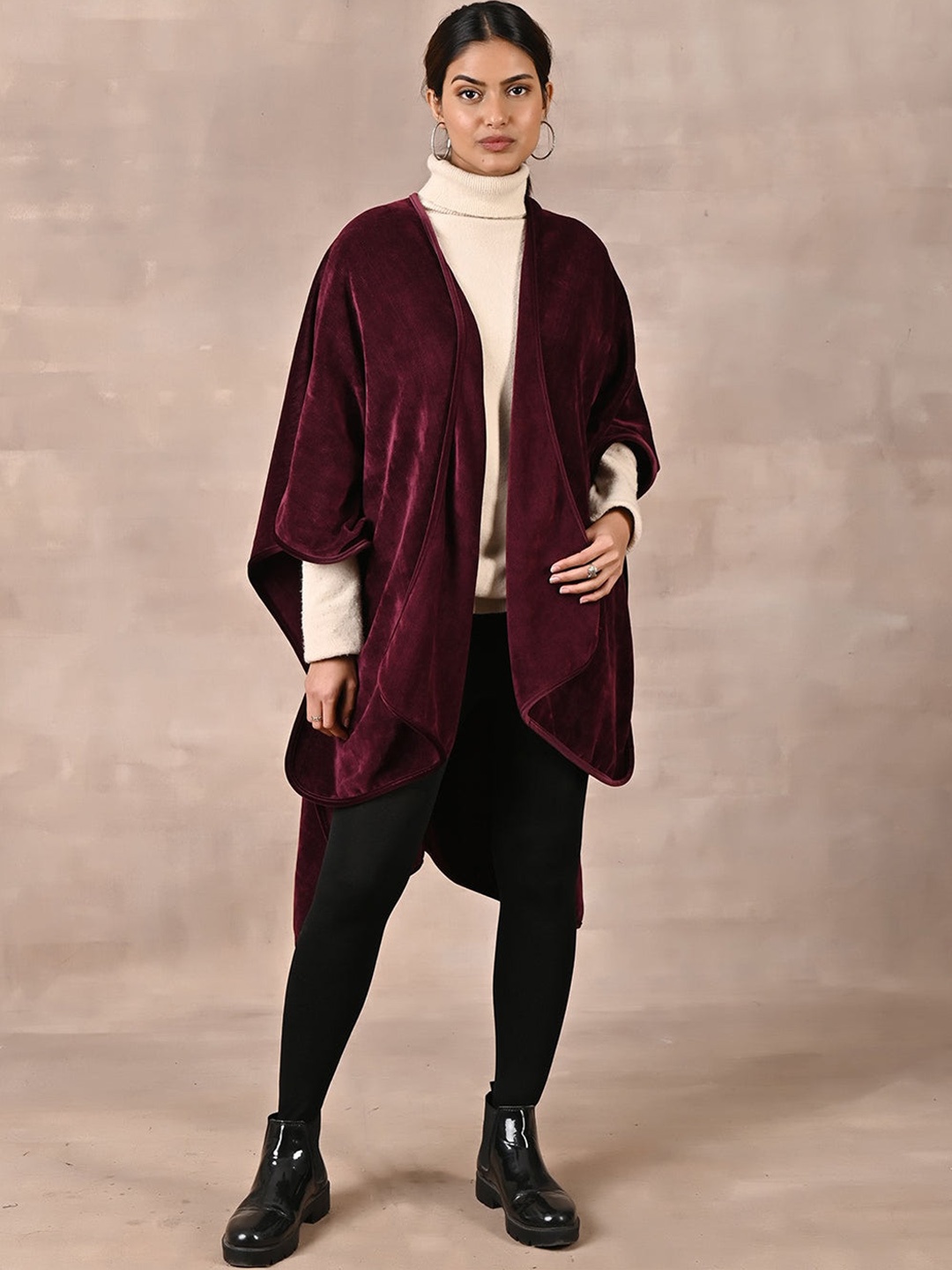 

Lakshita Velvet Longline Open Front Jacket, Maroon