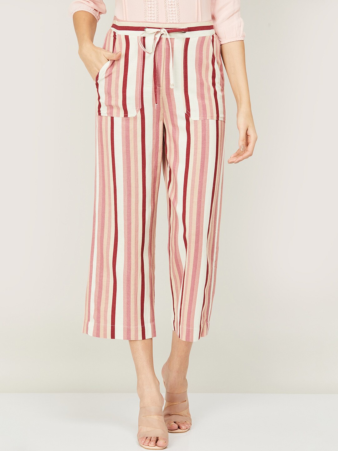 

CODE by Lifestyle Women Striped Culottes Mid-Rise Trousers, Pink