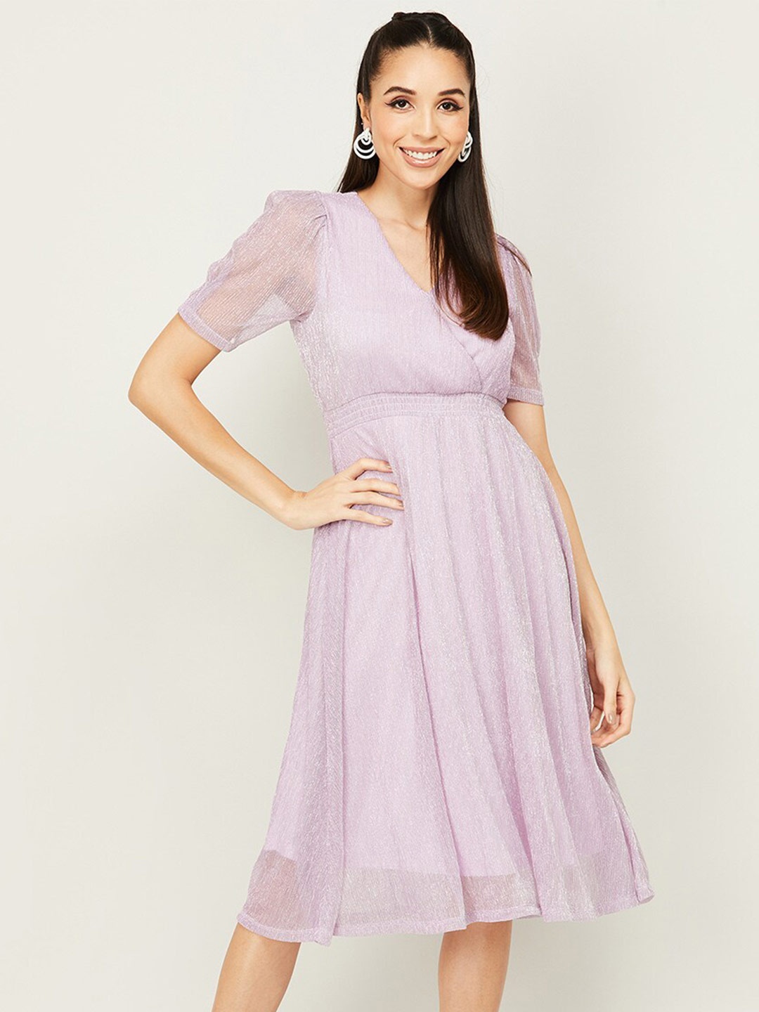 

CODE by Lifestyle Self Design V-Neck Fit & Flare Midi Dress, Lavender