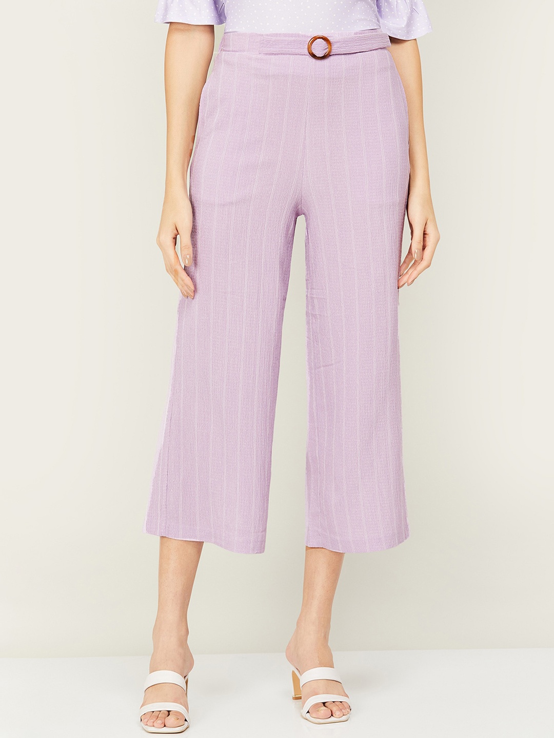 

CODE by Lifestyle Women Mid-Rise Striped Culottes Trousers, Lavender