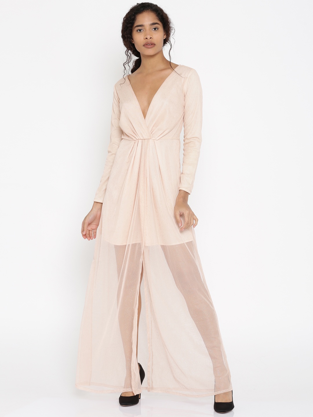 

THE SILHOUETTE STORE Women Peach Solid A-Line Dress