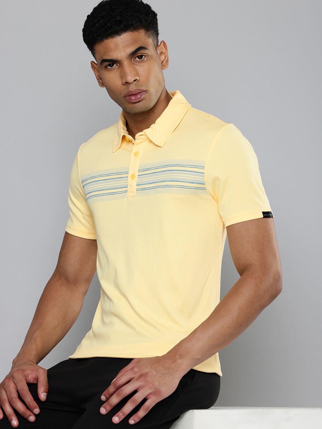 

Skechers Comfort Fit Polo Collar Striped Casual T-shirt, Yellow