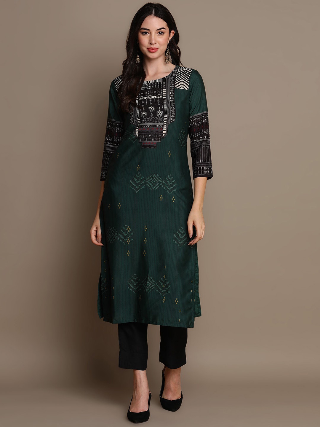 

AHIKA Women Green Ethnic Motifs Embroidered Sequinned Kurta