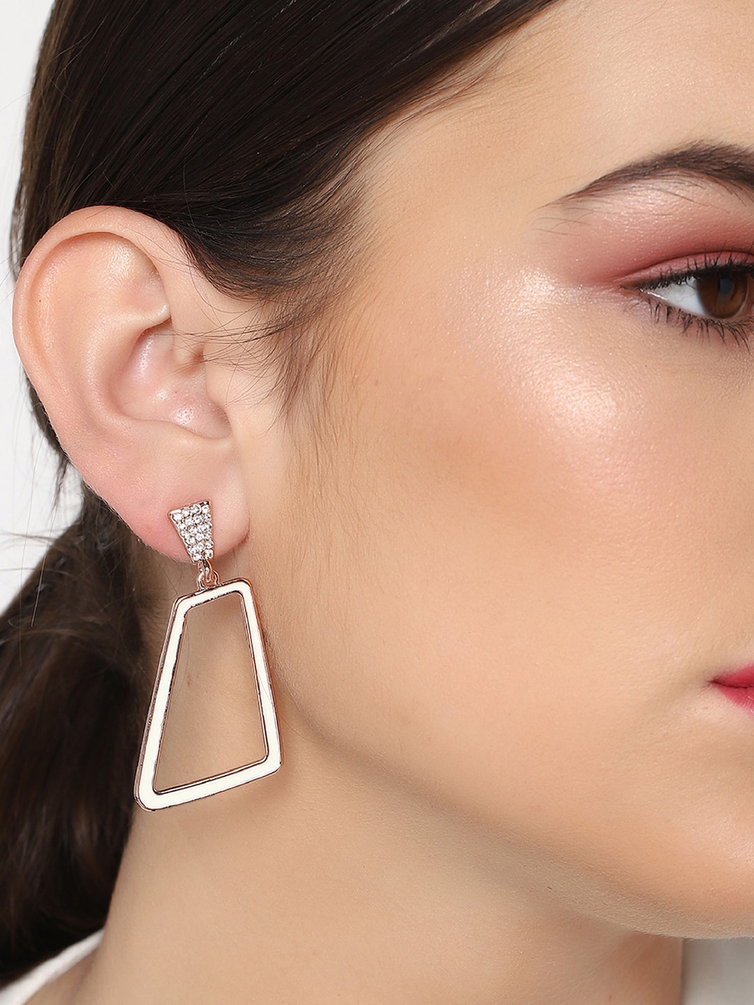 

Estele Rose Gold-Plated Crystals-Studded Geometric Drop Earrings