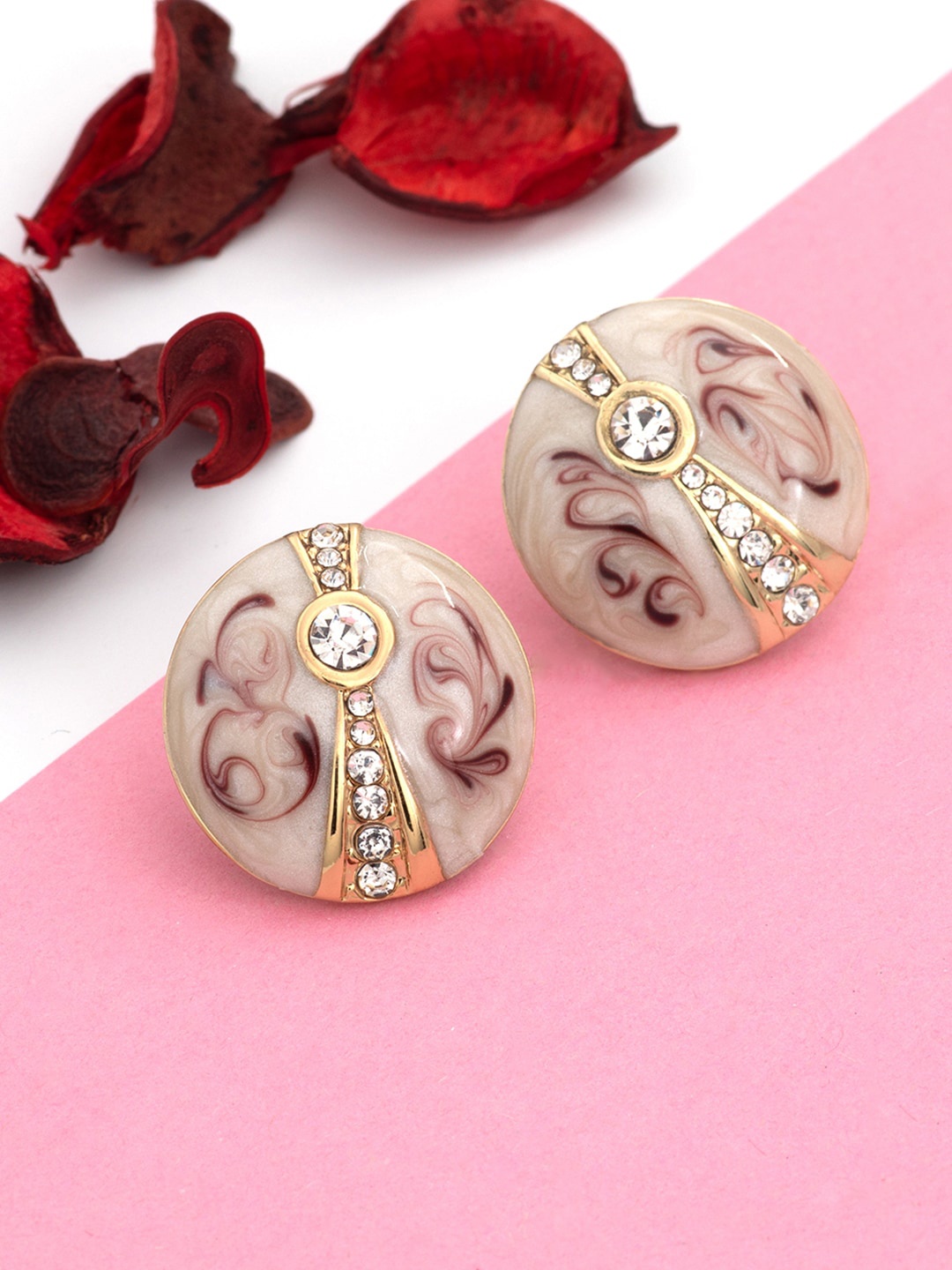 

Estele Gold-Plated Crystals-Studded Circular Studs Earrings