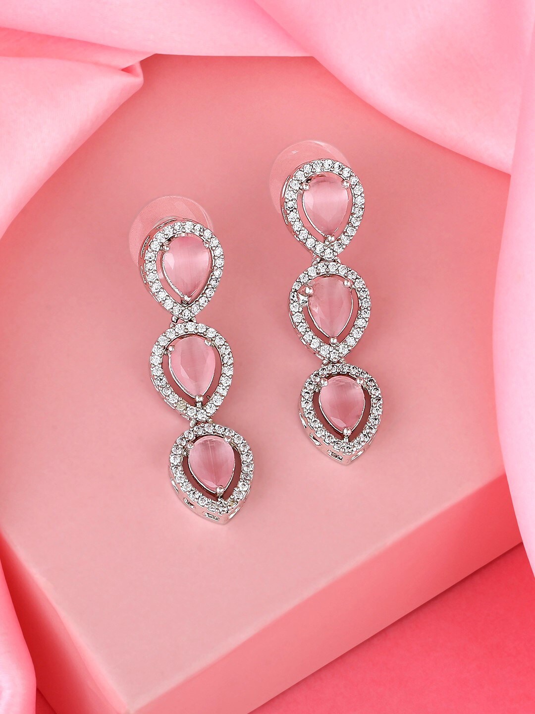

Estele Rhodium-Plated Cubic Zirconia Teardrop Shaped Drop Earrings, Silver