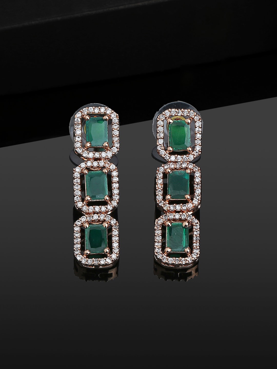 

Estele Rose Gold-Plated Teardrop Shaped Drop Earrings, Green