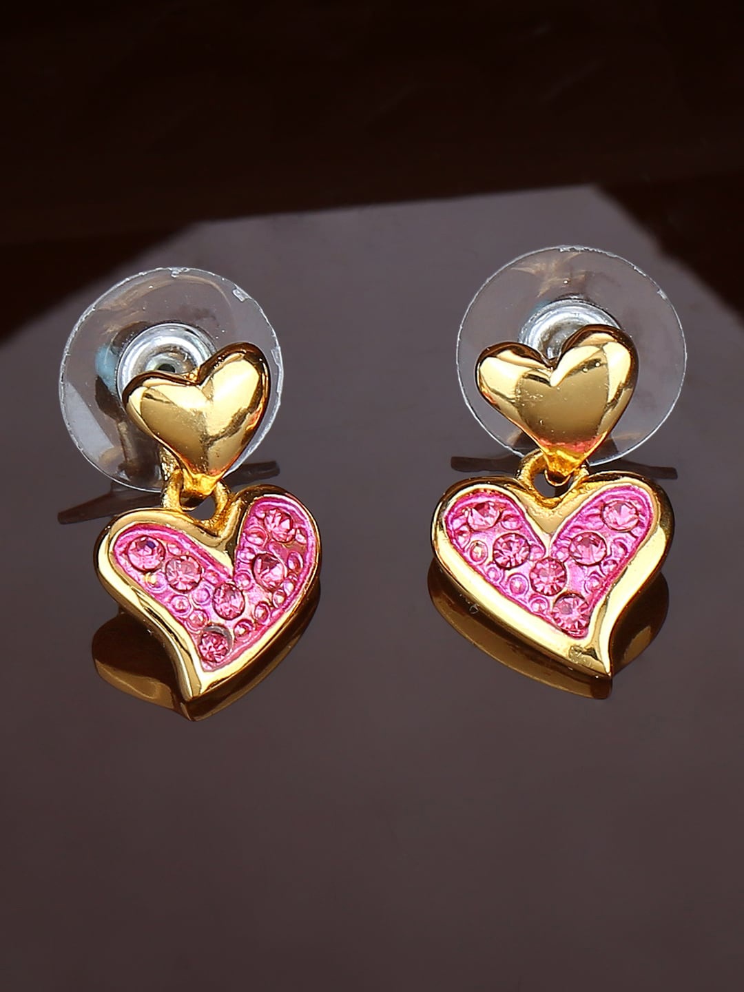 

Estele Gold-Plated Heart Shaped Studs Earrings, Pink