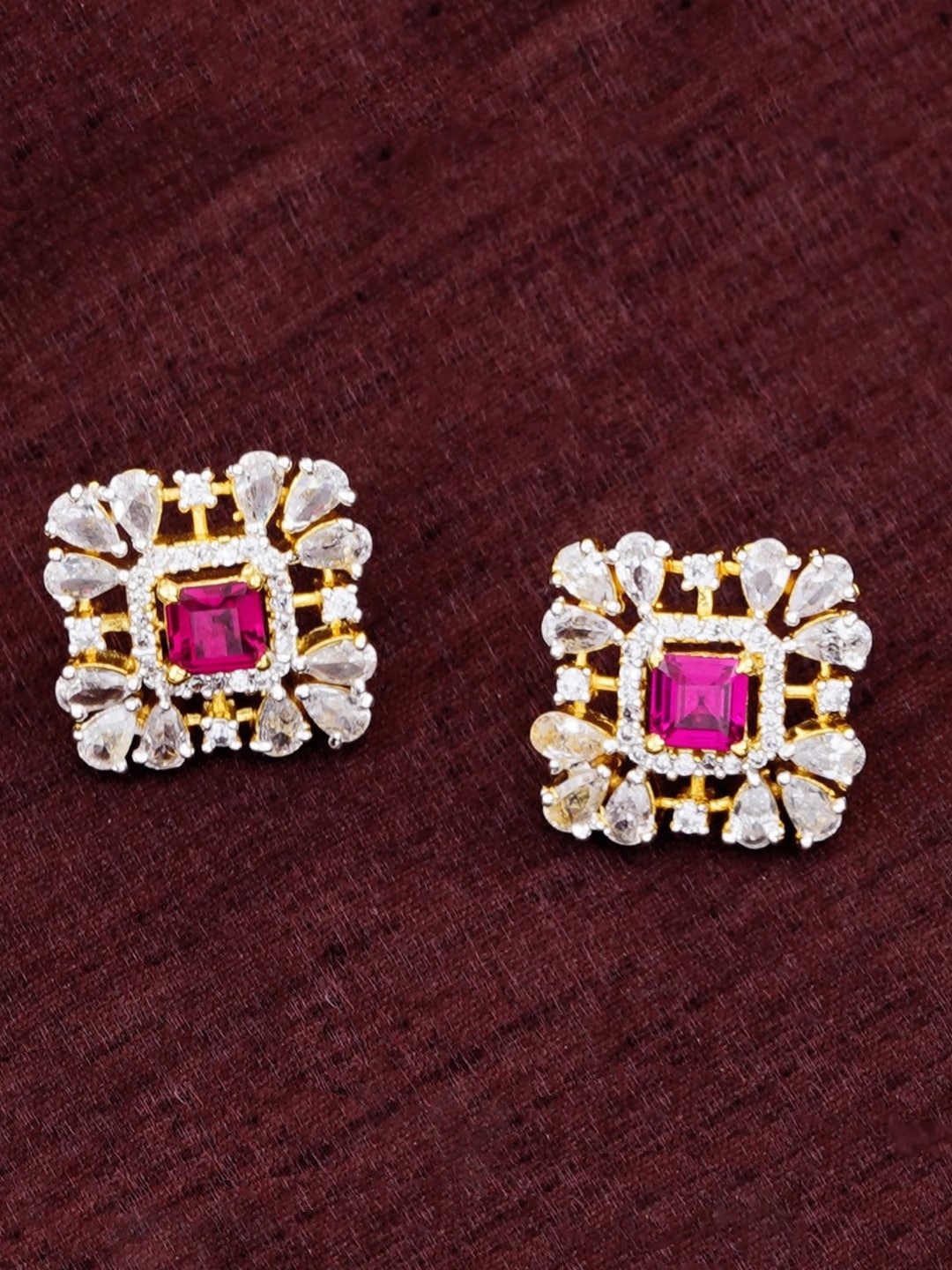 

Estele Gold-Plated Square Studs Earrings, White