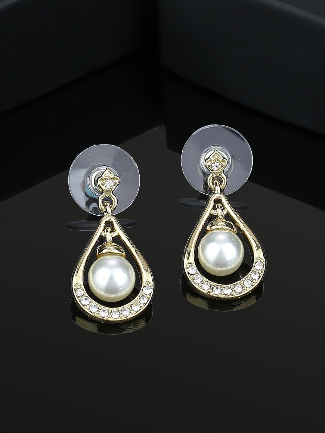 

Estele Gold-Plated Teardrop Shaped Drop Earrings, White