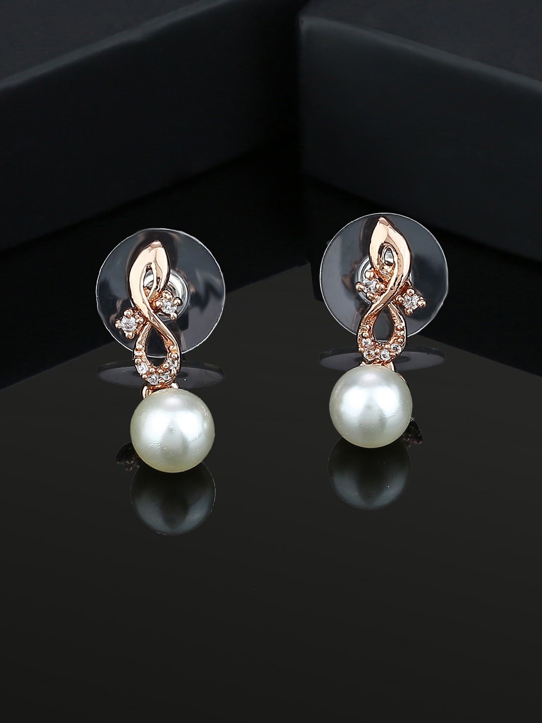 Estele Rose Gold-Plated Drop Earrings, White