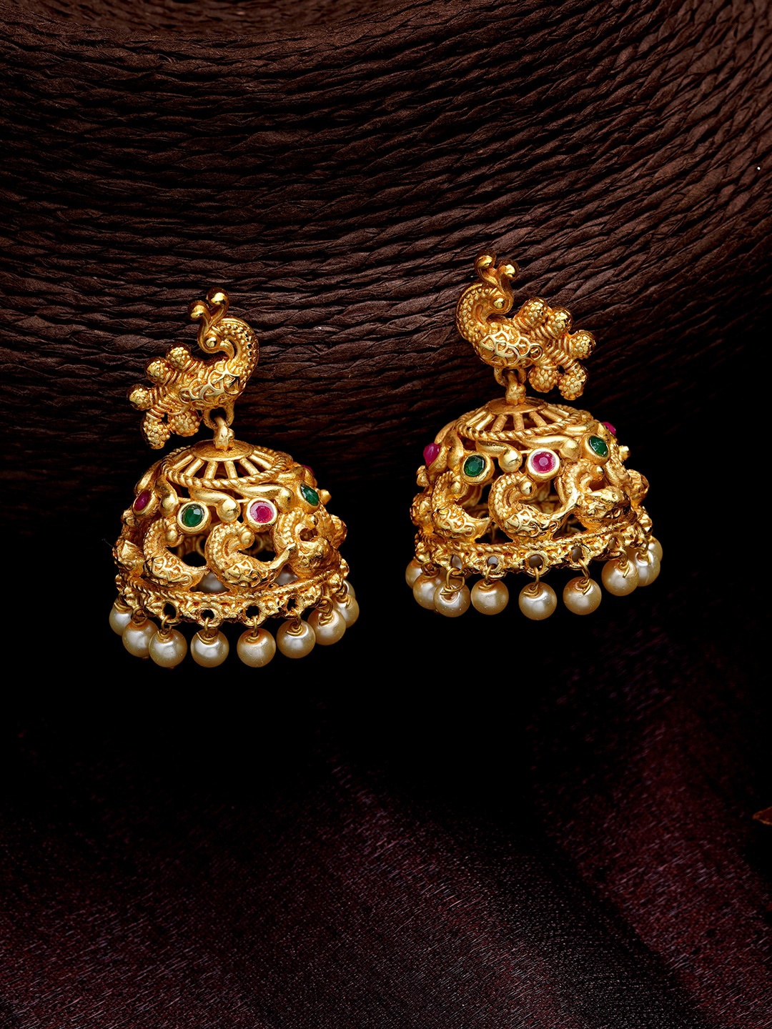 

Estele Gold-Plated Peacock Shaped Jhumkas Earrings, White