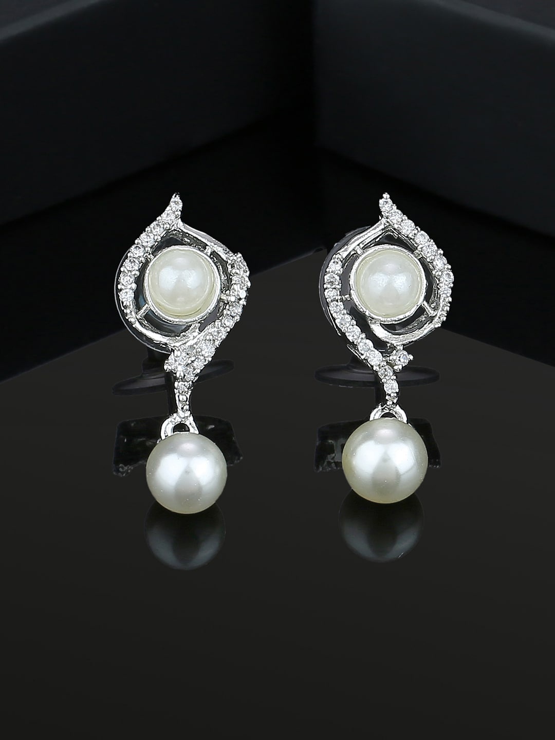 

Estele Rhodium Plated CZ Gorgeous Drop Earrings, White