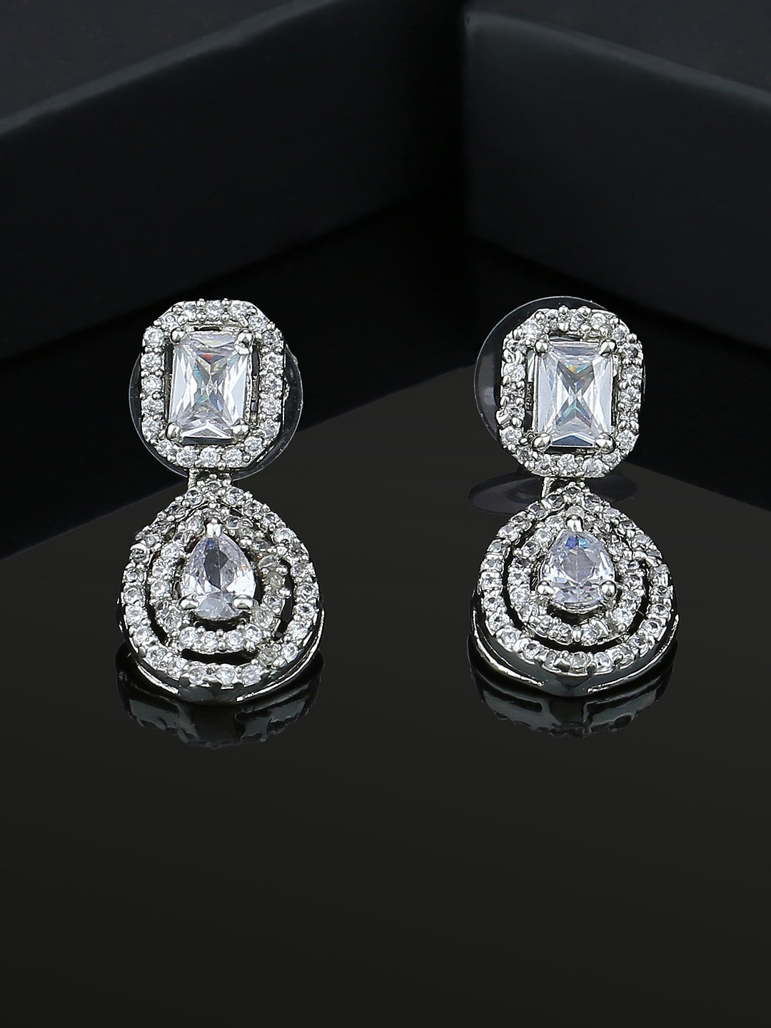 

Estele Rhodium-Plated Teardrop Shaped Drop Earrings, Silver