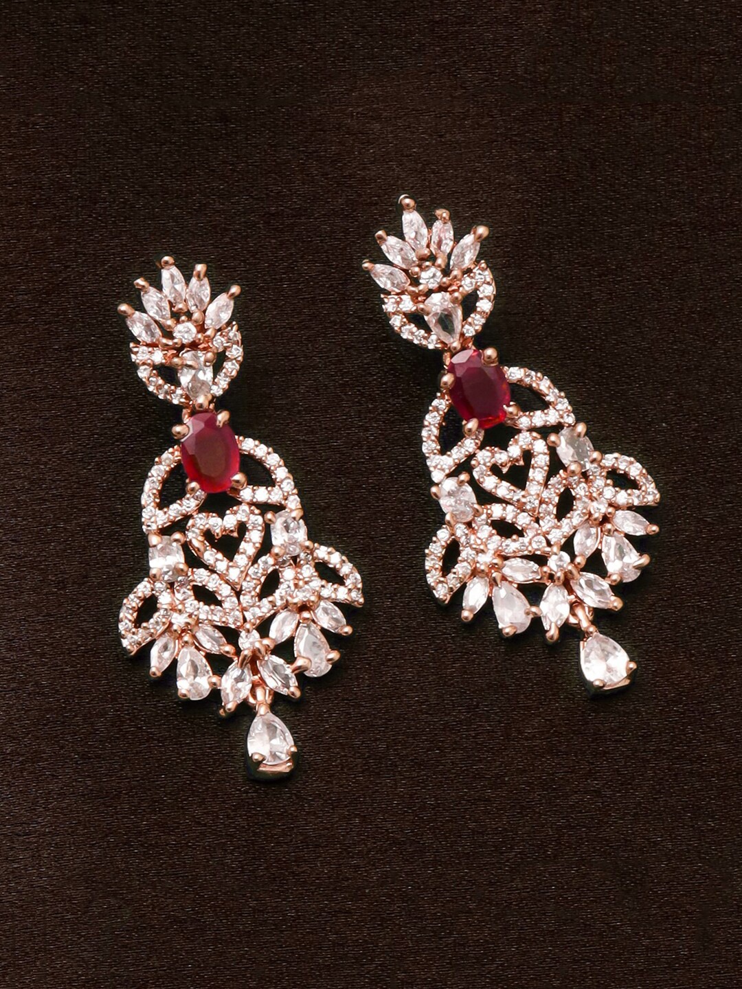 

Estele Rose Gold-Plated Cubic Zirconia Floral Chandelier Drop Earrings