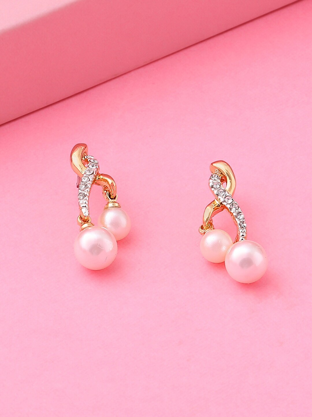 

Estele Gold-Plated Artificial Stones and Beads Teardrop Shaped Drop Earrings, White