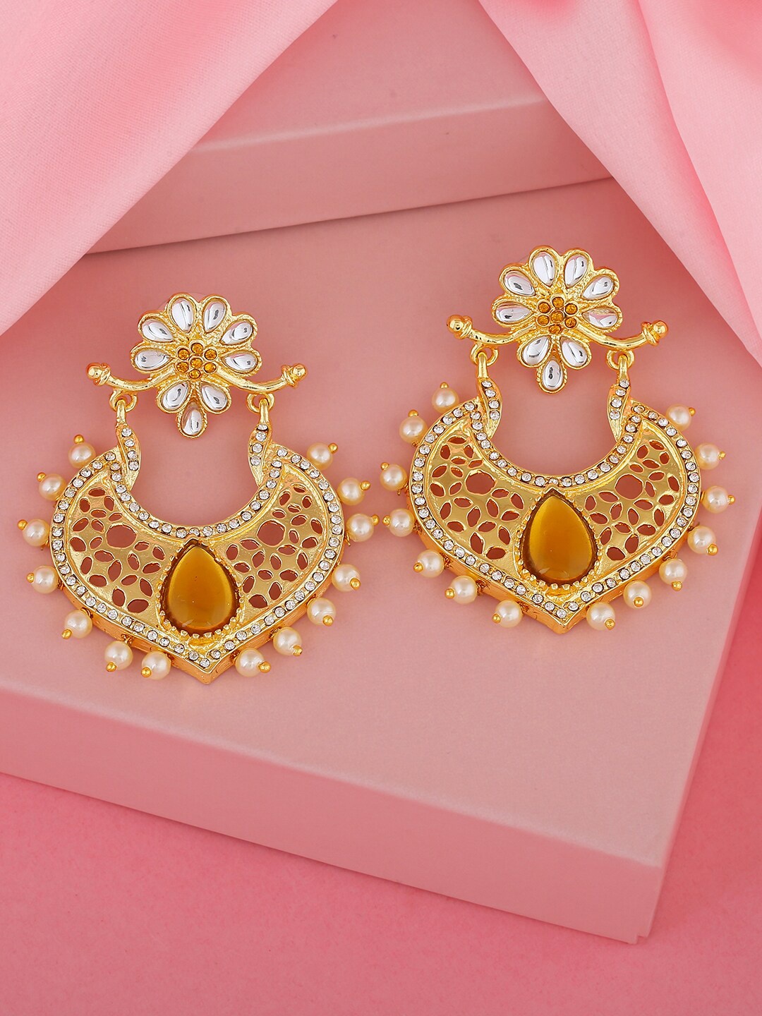 

Estele Gold-Plated Floral Chandbalis Earrings, White