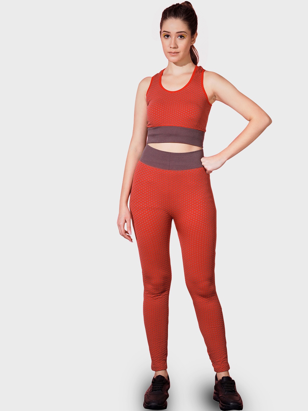 

BUY NEW TREND Printed Lycra High-Rise Stretchy Gym Track Suit, Red
