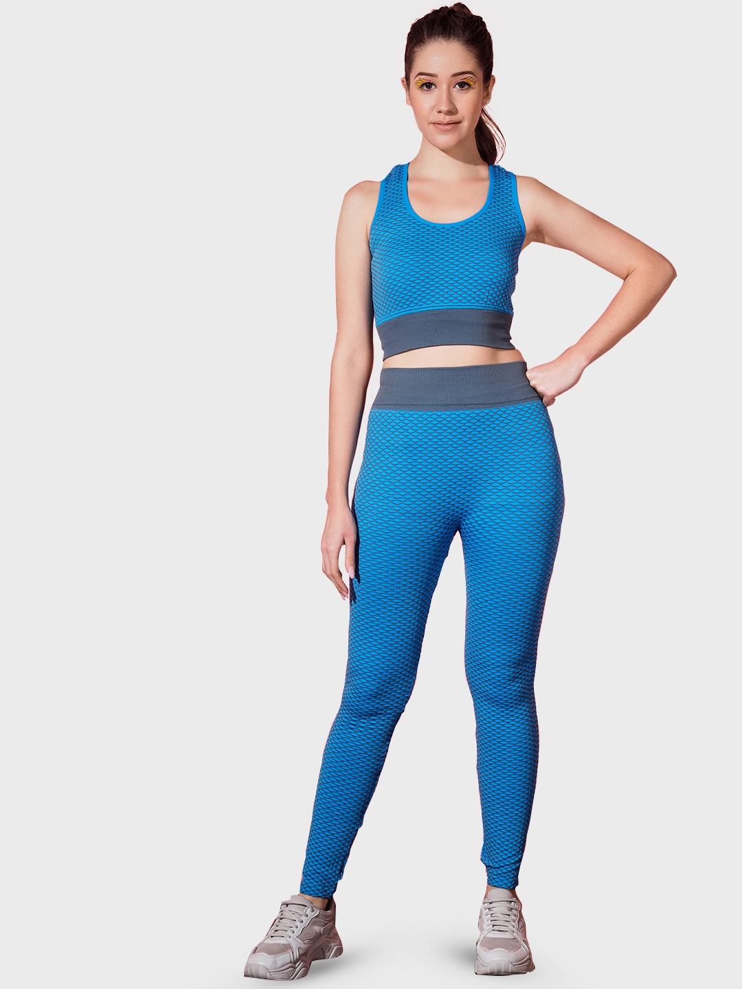 

BUY NEW TREND Printed Lycra High-Rise Stretchy Gym Track Suit, Blue