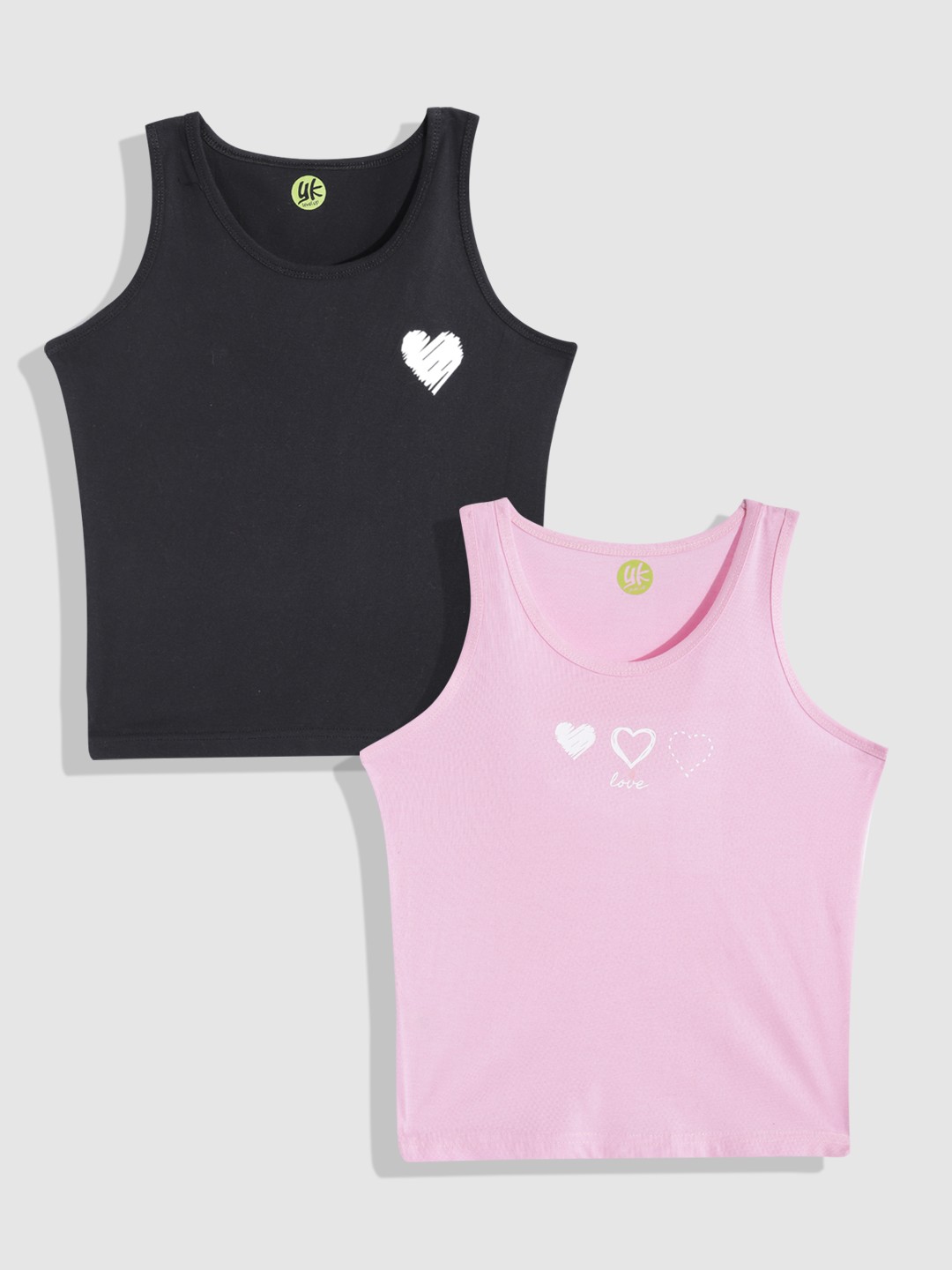 

YK Girls Pack Of 2 Printed Cotton Top, Black